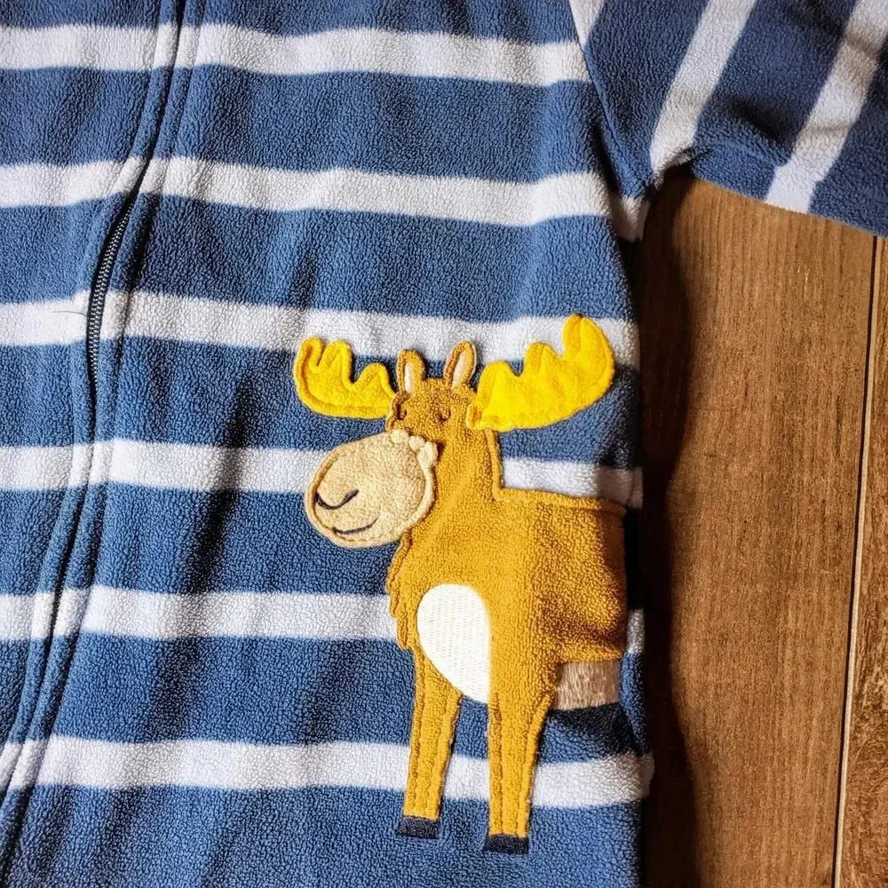 Carter's Size 12m Fleece Footed Pajamas Blue Striped Moose